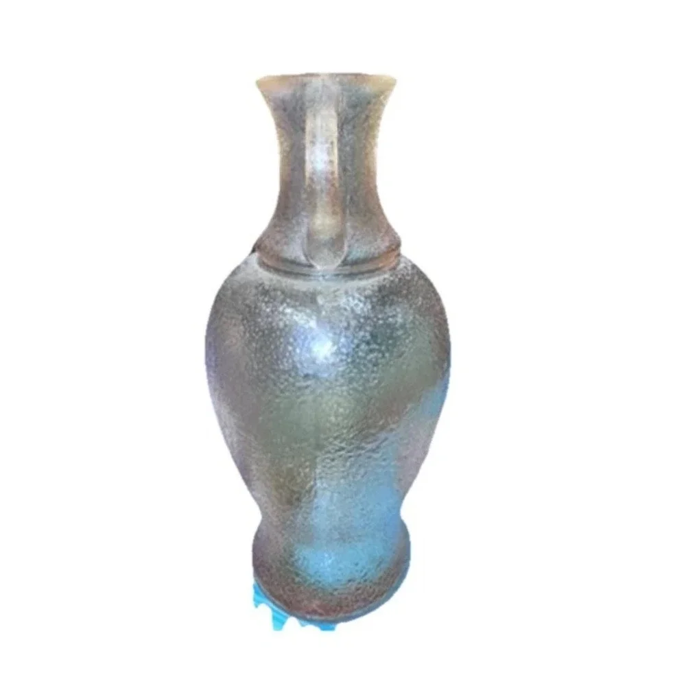 Vintage Stippled Marigold Carnival White Blown Glass Urn Vase Handles‎